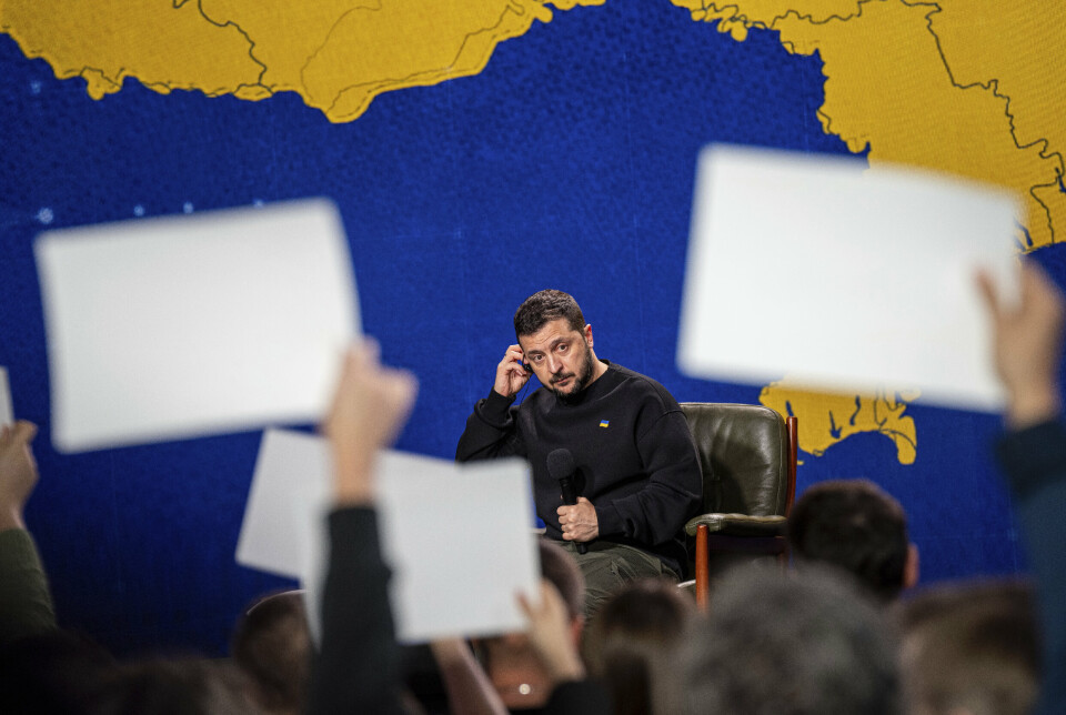 ZELENSKYJ: Ukrainas president Volodymyr Zelenskyj svarte på spørsmål om at de ønsket å mobilisere 500.000 soldater, under en pressekonferanse i Kyiv i desember.