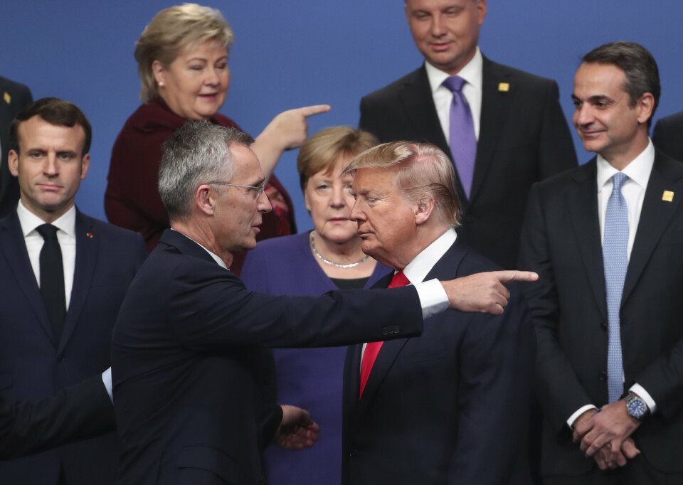 Generalsekretær i Nato, Jens Stoltenberg møter Donald Trump under et Nato-ledermøte i Watford, England desember 2019.