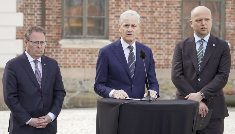 SJU MILLIARDER: Statsminister Jonas Gahr Støre, finansminister Trygve Slagsvold Vedum og forsvarsminister Bjørn Arild Gram holdt torsdag pressemøte om forsvar.
