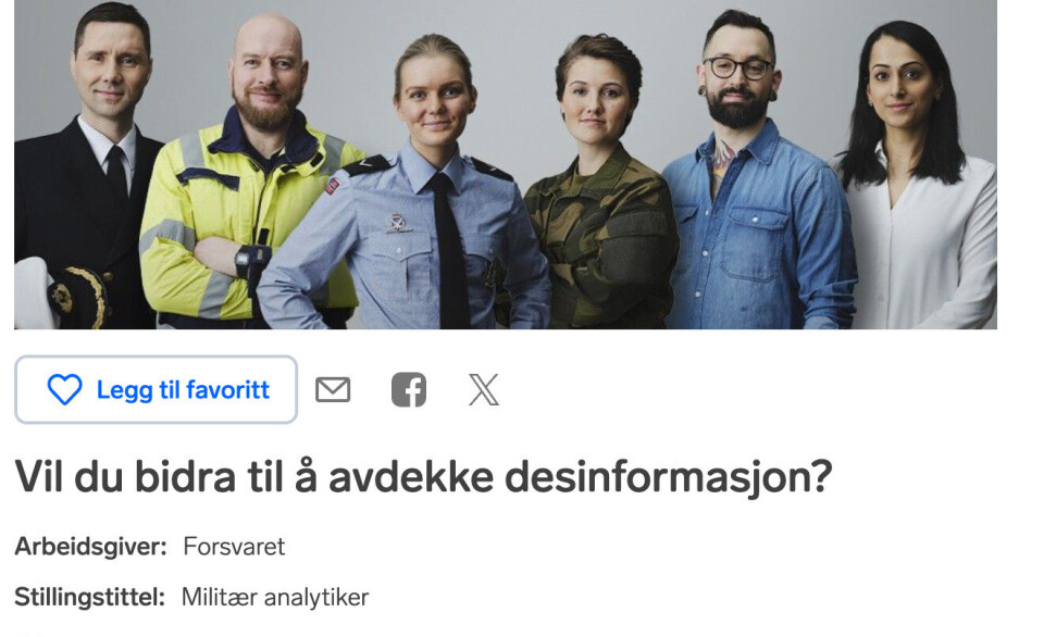 UTLYSNING: Slik ser stillingsutlysningen fra Forsvaret ut.