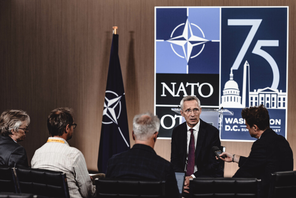 NORDISK SEANSE: Natos generalsekretær Jens Stoltenberg har ofte egne pressekonferanser for skandinaviske medier. Her møter han pressen etter toppmøtet i Washington DC.