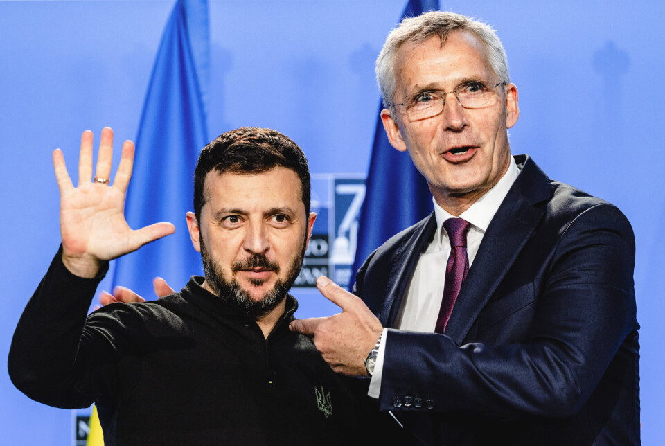 TIL STEDE: Ukrainas president Volodymyr Zelenskyj og generalsekretær i Nato Jens Stoltenberg under Nato-toppmøtet i Washington D.C. torsdag i forrige uke.