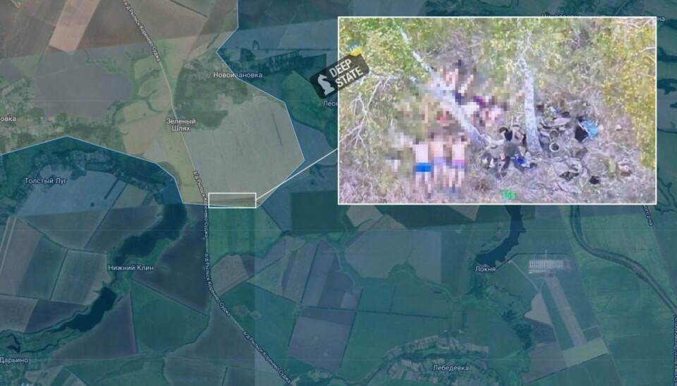 DREPT: Bildet viser ni døde ukrainske soldater i Kursk. Frikildenettverket Deep State hevder de ble henrettet som krigsfanger. Forsvarets forum har ikke selvstendig kunnet verifisere bildene.