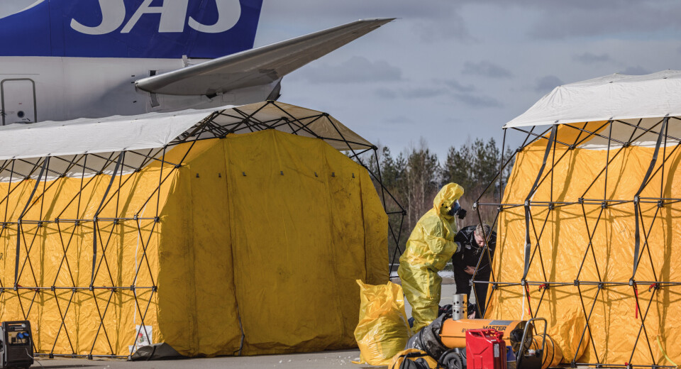ØVELSE: I 2022 øvde Ullensaker kommune, politiet, brannvesenet og helsevesenet på et tenkt tilfelle der et fly ankom Norge fullt av akutt syke passasjerer.