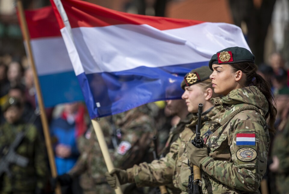 NATO: Soldater fra den nederlandske hæren under feiring av Litauens 20-årsjubileum som Nato-medlem.