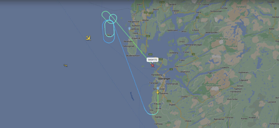 SNUDDE: Et SAS-fly på vei til Bergen returnerte til Stavanger som følge av stengingen av Flesland lufthavn.