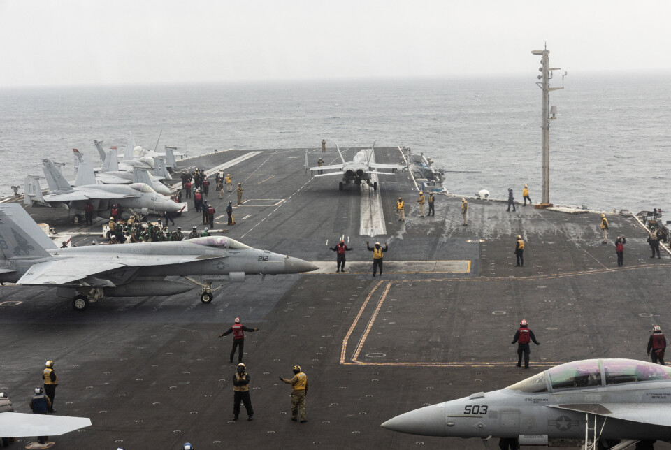 HANGARDEKKET: USS «Harry S. Truman» er et hangarskip og har plass til rundt 90 jagerfly. Her fotografert under øvelsen Neptune Strike i Nordsjøen 26. oktober 2024.