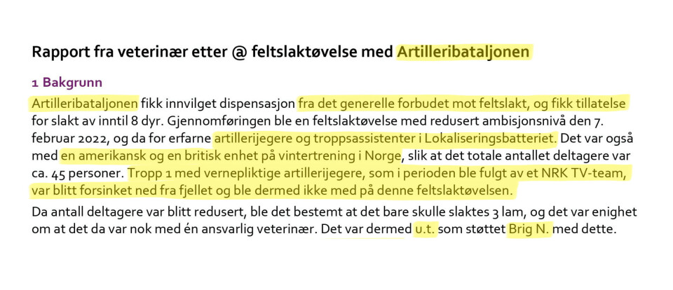 SLADDET: Den markerte delen var blant det som var sladdet i dokumentet.