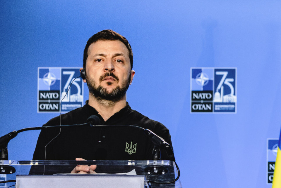 PRESIDENT: Bildet er fra en pressekonferanse med Ukrainas president Volodymyr Zelenskyj i Washington.