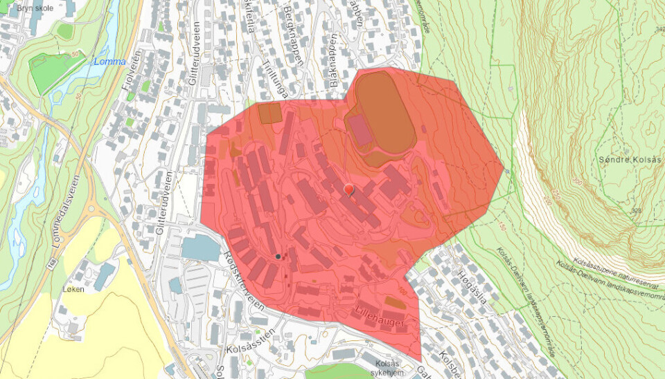 FORBUD: Kart over forbudssonen ved Kolsås.