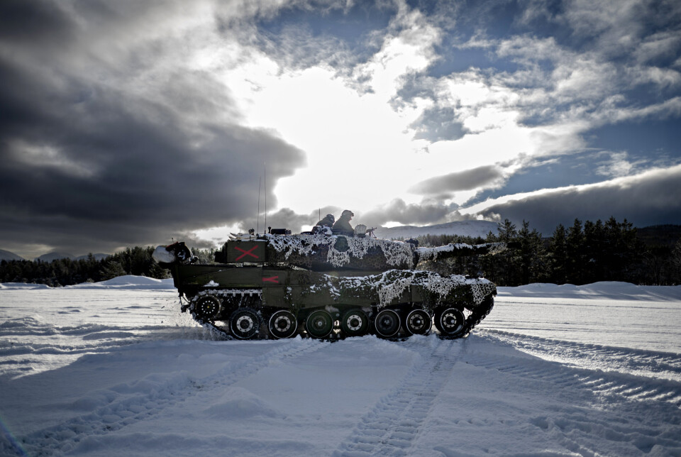 STORMPANSERVOGN: En stridsvogn under øvelsen Joint Viking i Troms i mars.