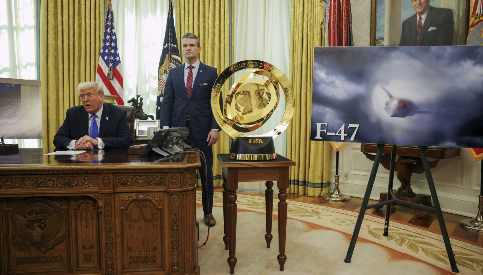 NYHET: Fredag viste president Donald Trump og forsvarsminister Pete Hegseth frem denne illustrasjonen av USAs nye jagerfly, som har fått navnet F-47.