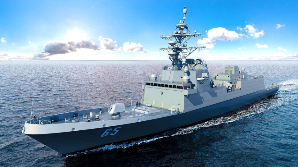 CONSTELLATION: Grafisk fremstilling av USS Lafayette (FFG 65), som er den fjerde av de nye fregattene i den amerikanske Constellation-klassen. Den skal etter planen tas i bruk i 2029.