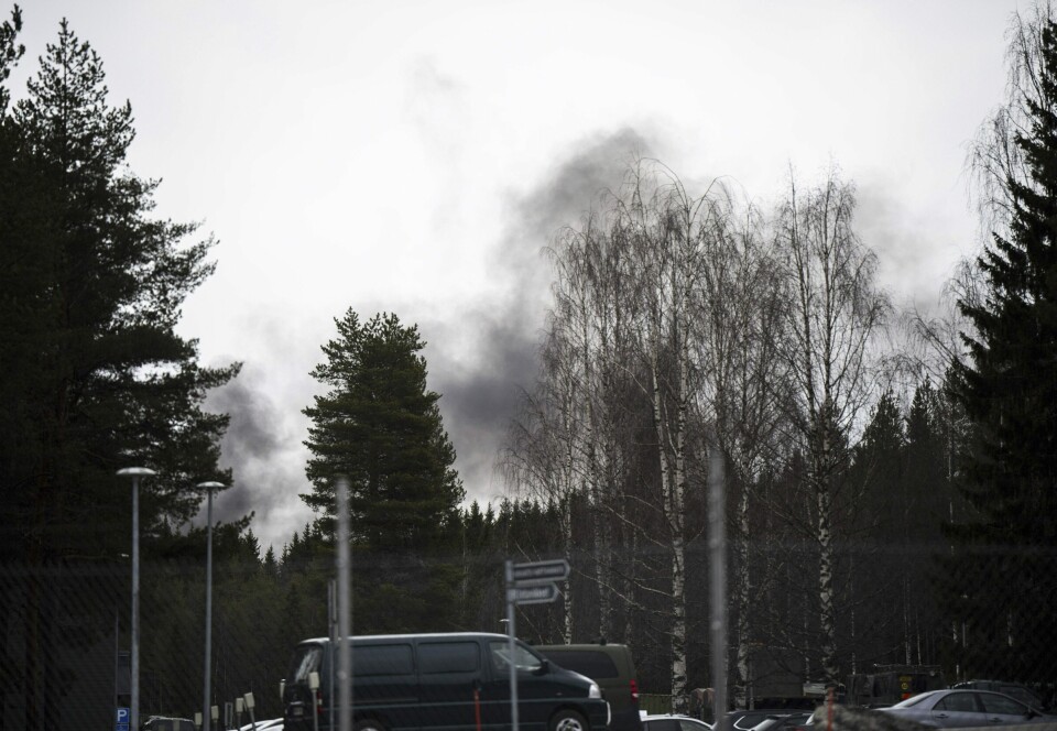 ULYKKE: Et finsk F/A-18 Hornet jagerfly tilhørende det finske luftforsvaret har styrtet i Rovaniemi. Svart røyk kunne ses i området etter styrten.