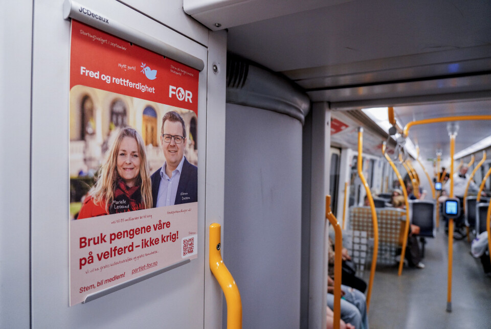 POLITISK REKLAME: Partiet Fred og rettferdighet (FOR) fikk mye oppmerksomhet for sin kampanje på T-banen i Oslo i mai.