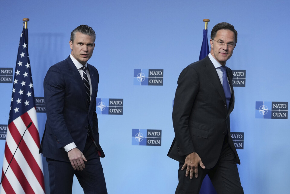 BRUSSEL: Nato-sjef Mark Rutte (t.h.) og USAs forsvarsminister Pete Hegseth vil ha et historisk løft av Nato-landenes forsvarsbudsjetter.
