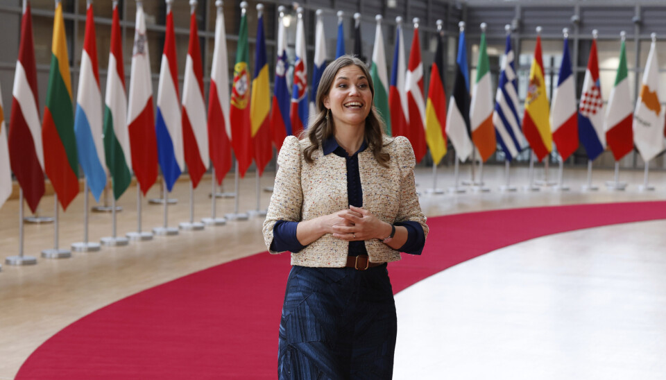 TAR OVER: Danmarks europaminister Marie Bjerre under et møte i Brussel tirsdag 27. mai.