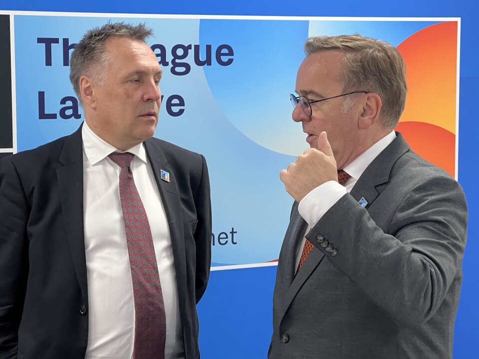 HAAG: Forsvarsminister Tore O. Sandvik og Boris Pistorius under Nato-toppmøtet i Haag.