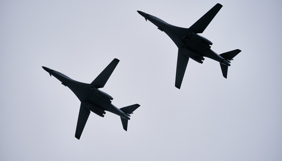 TILBAKE: Amerikanske bombefly av typen B-1B Lancer landet lørdag ved Ørlandet flystasjon. Bildet er fra forrige gang de var på besøk tilbake i 2022.