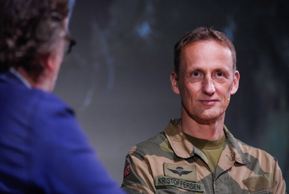 ARENDALSUKA: Forsvarssjef Eirik Kristoffersen blir intervjuet av Dagens Næringslivs politiske redaktør Frithjof Jacobsen på Arendalsuka.