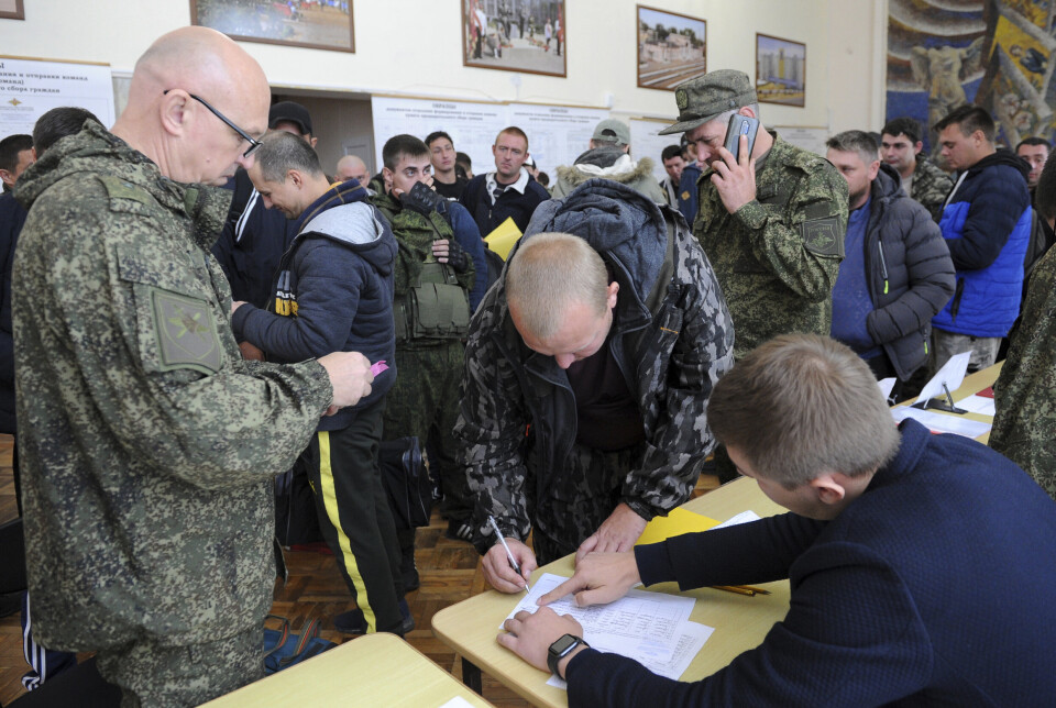REKRUTTERING: Russere på et rekrutteringssenter i byen Batajsk 26. september 2022.