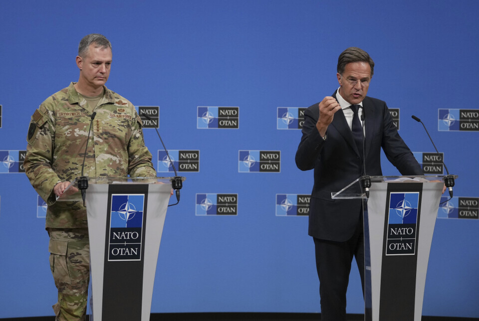 PRESSEKONFERANSE: General Alexus Grynkewich og generalsekretær Mark Rutte på fredagens pressekonferanse.