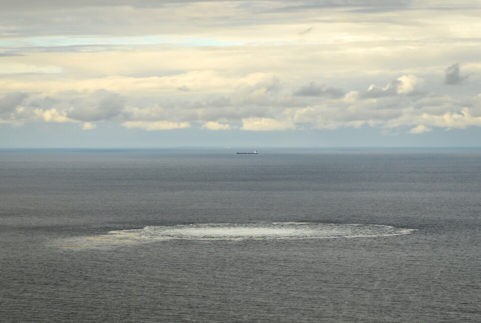 BORNHOM: Gasslekkasjen ved Nord Stream 2 utenfor Bornholm, Danmark. Bildet er tatt 29. september av det danske Forsvaret.