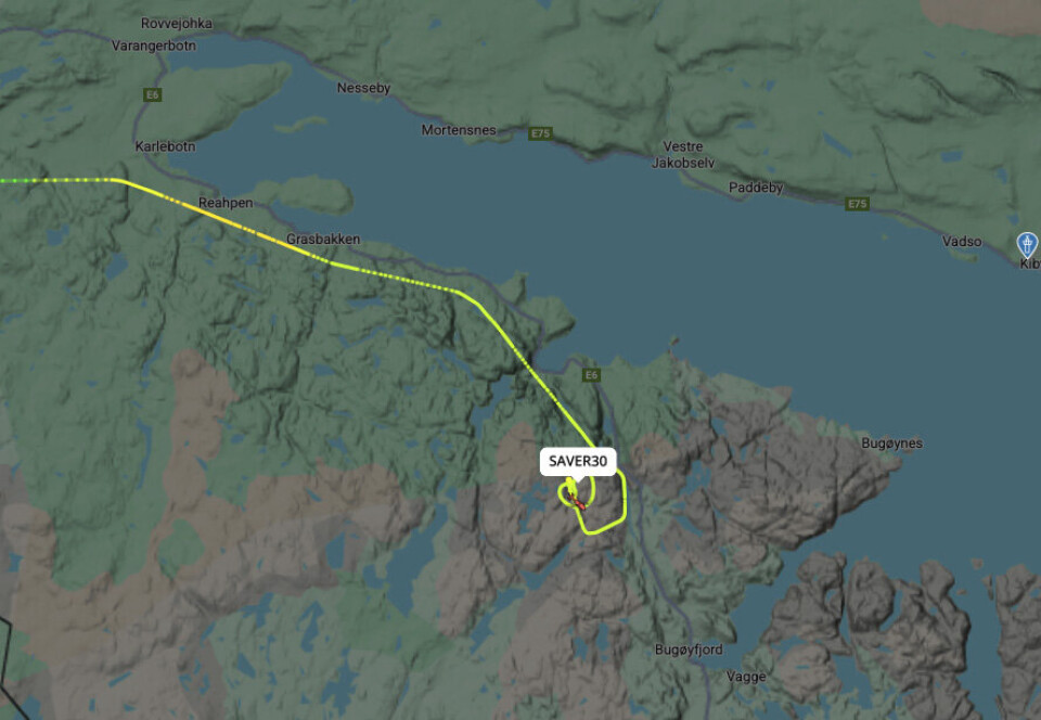 LETEAKSJON: Stor leteaksjon i Finnmark etter ti soldater som er savnet etter øvelse i Sør-Varanger
Sør-Varanger. I søket deltok SAR Queen, droner fra politiet, og mannskap fra Røde kors, Forsvaret og Norske redningshunder. Bildet viser noe av søket til SAR Queen-helikopteret.