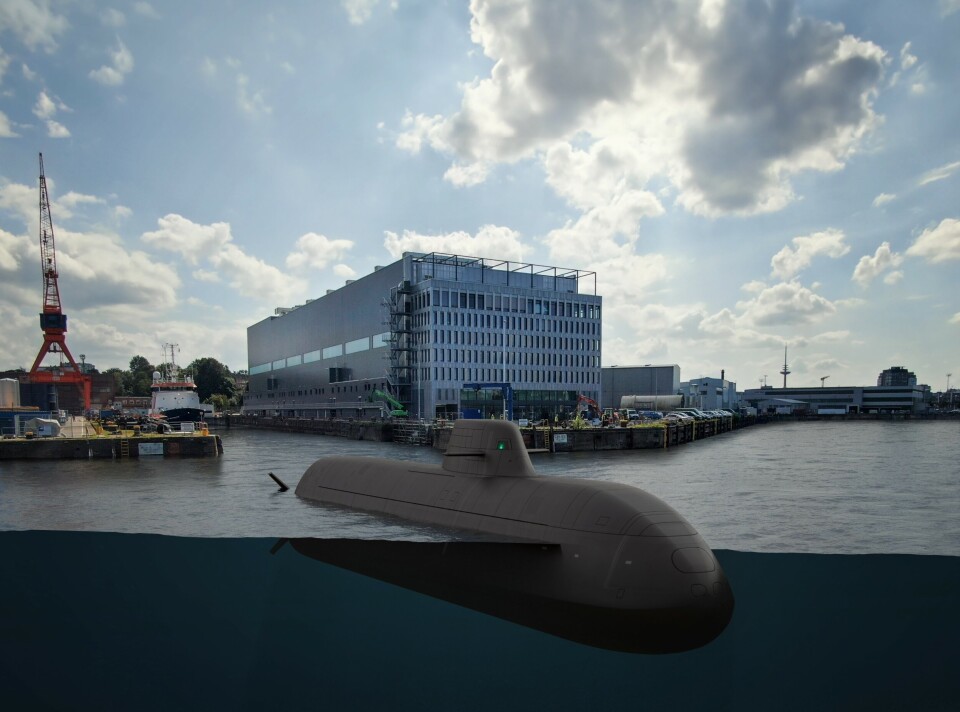 212CD: Slik skal Norges nye ubåter se ut. Illustrasjonen er fra produsenten tkMS sine lokaler i Kiel, Tyskland.