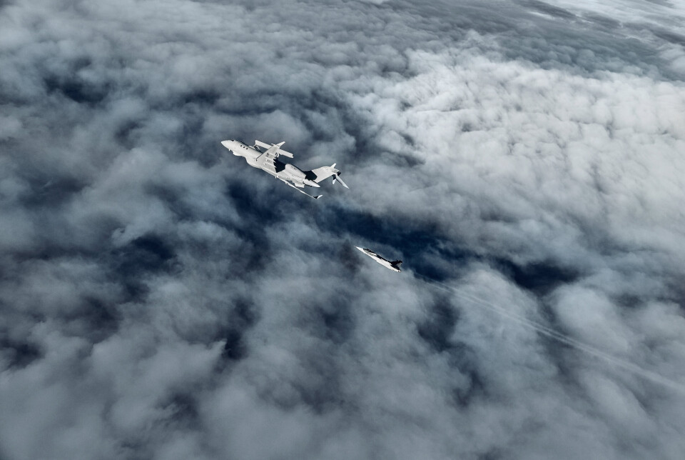 KAMPFLY: Saab produserer i dag flere typer kampfly. På bildet ser vi typene Gripen E & GlobalEye.