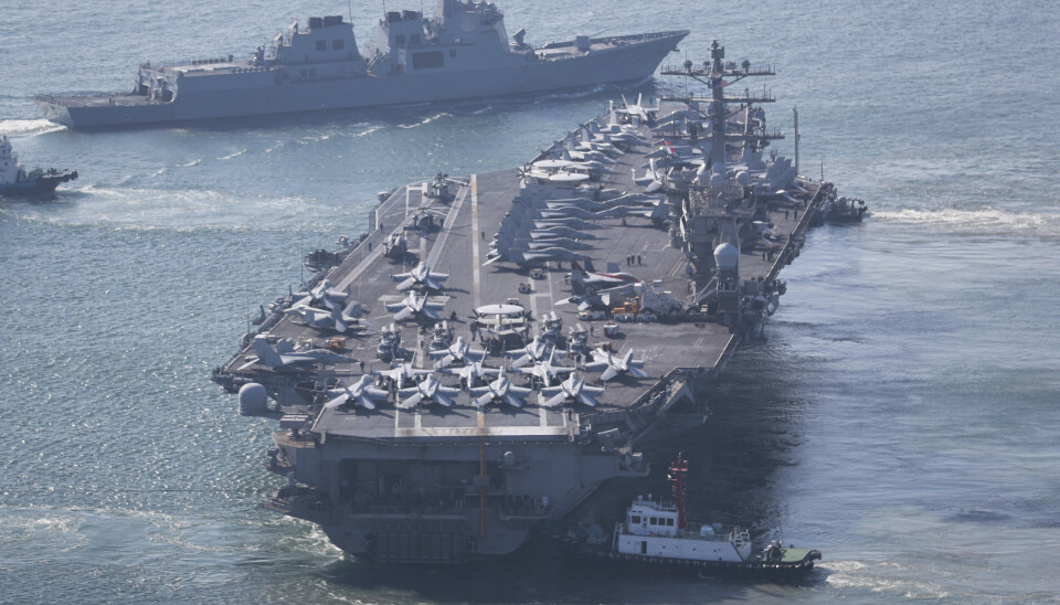 NIMITZ: Hangarskipet USS Nimitz avbildet utenfor Sør-Korea i 2023.